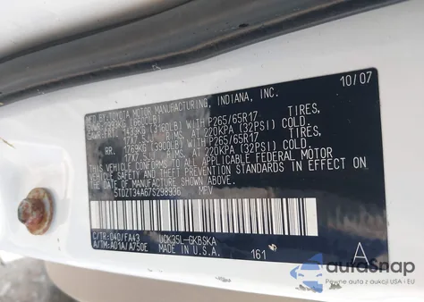 2007 Toyota Sequoia Sr5 V8 из США, поврежденный, VIN 5TDZT34A67S298936